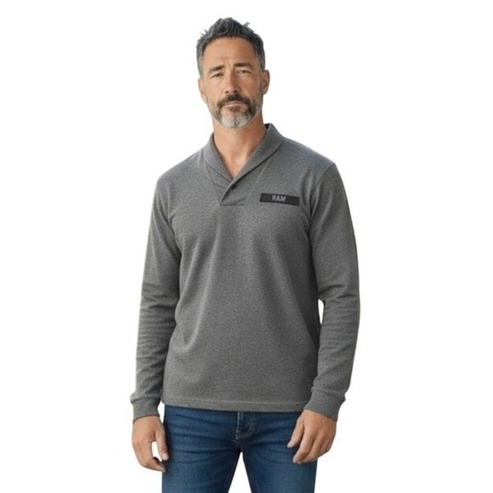 G-Star RAW Mens Shawl Collar Polo XL Gray Long Sleeve Heathered Jersey Shirt